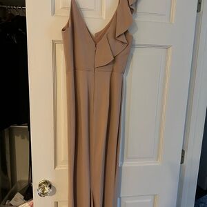 Elegant One-Shoulder Tan Dress